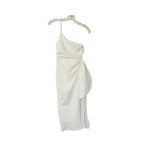 SHOWPO Marcelita One Shoulder Wrap Front Midi Dress - White - 4
